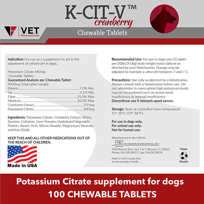 K-CIT-V Cranberry Potassium Citrate for Dogs - Heartland Vet Supply